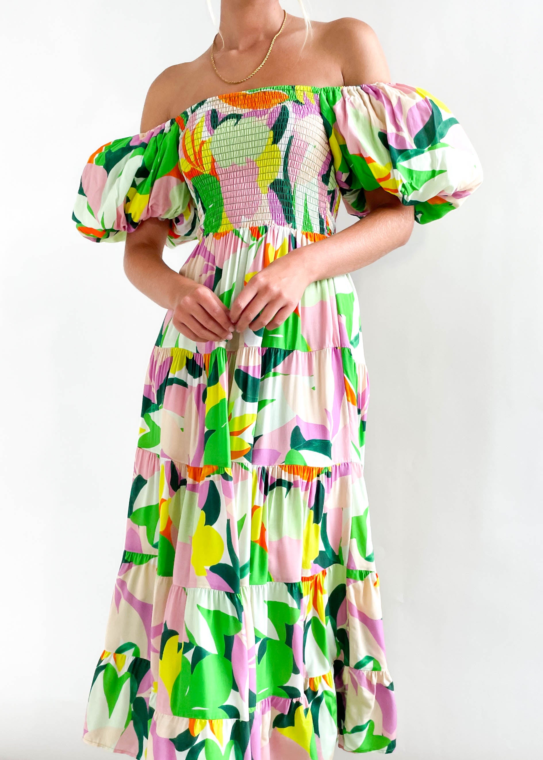 Flossy Green Splash Midi Dress