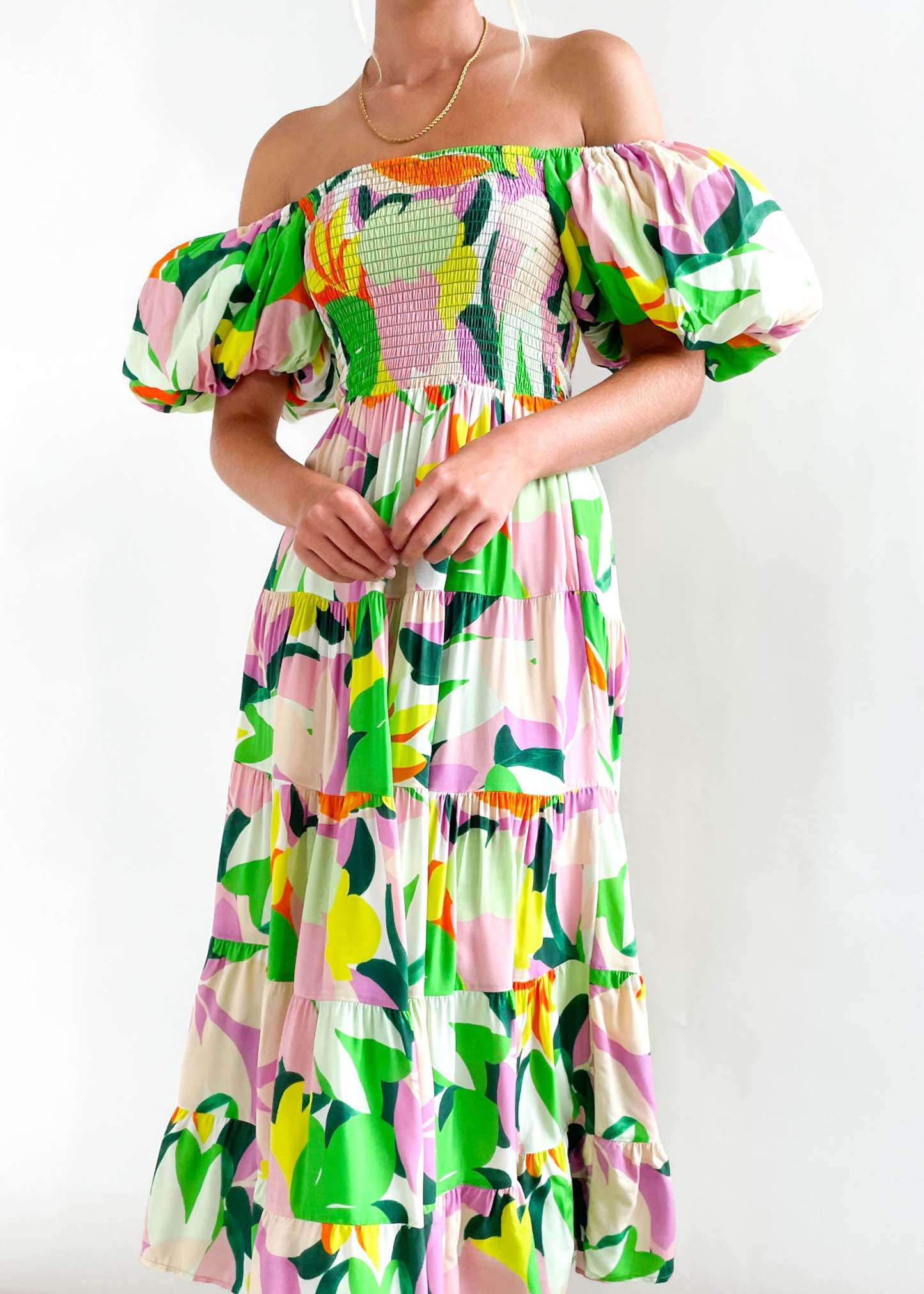 Flossy Green Splash Midi Dress