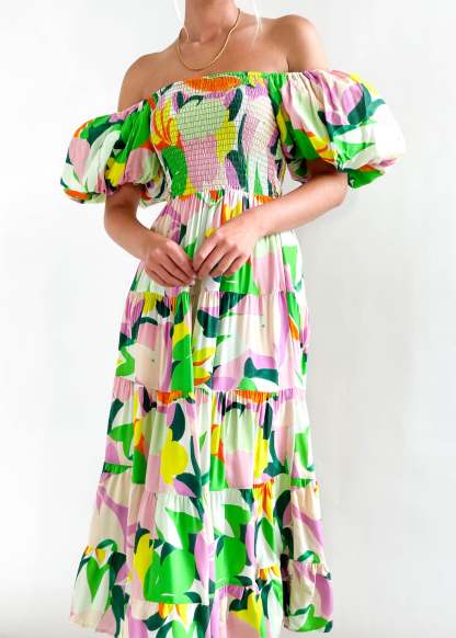 Flossy Green Splash Midi Dress