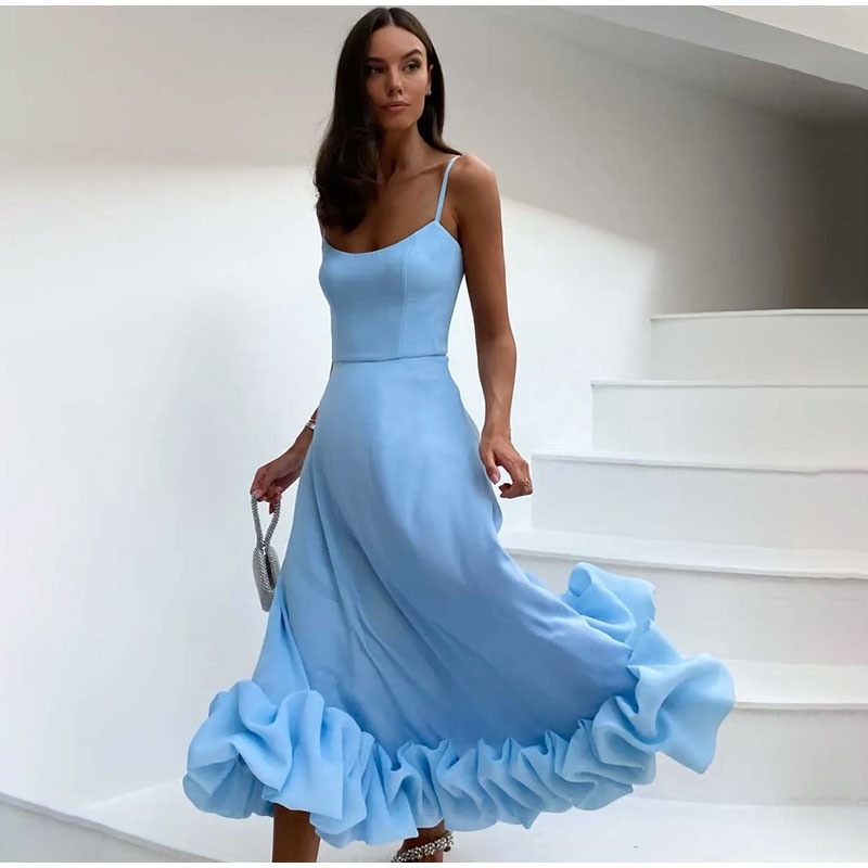 Soft Blue Sleeveless Midi Dress