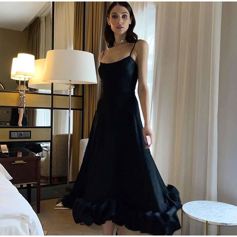 Soft Black Sleeveless Midi Dress