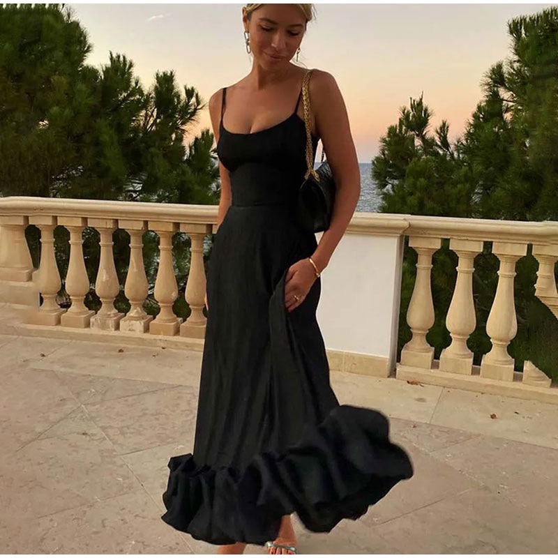 Soft Black Sleeveless Midi Dress