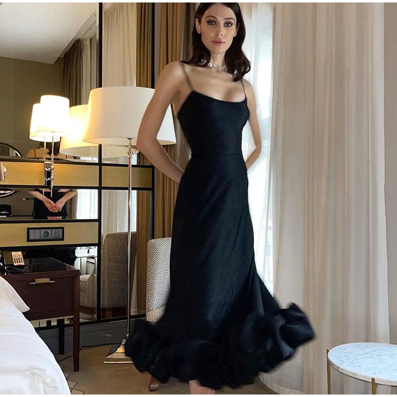 Soft Black Sleeveless Midi Dress