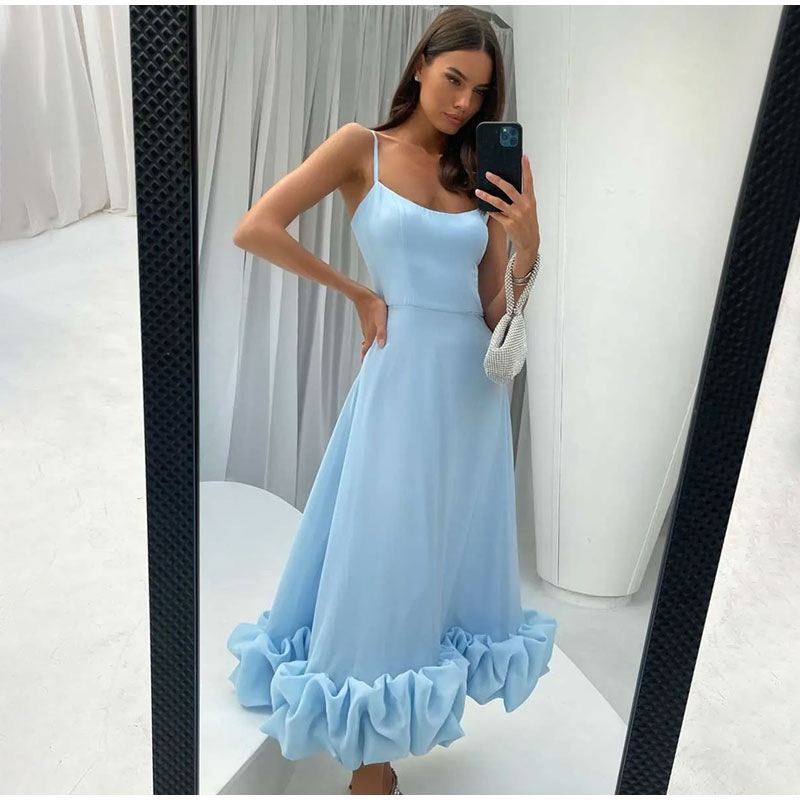 Soft Blue Sleeveless Midi Dress