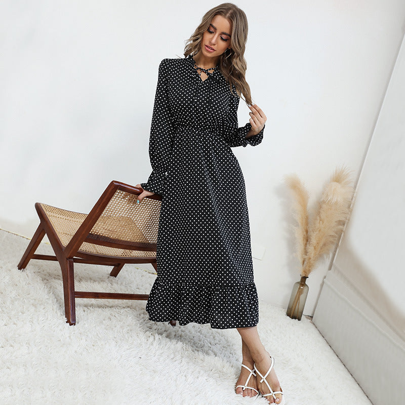 Black White Polka Dot Midi Dress