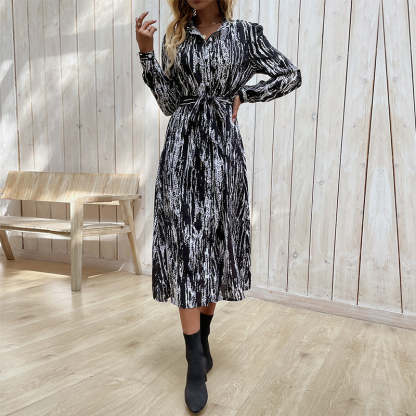 Allover Print Button Front Belted Shirt MidiDress