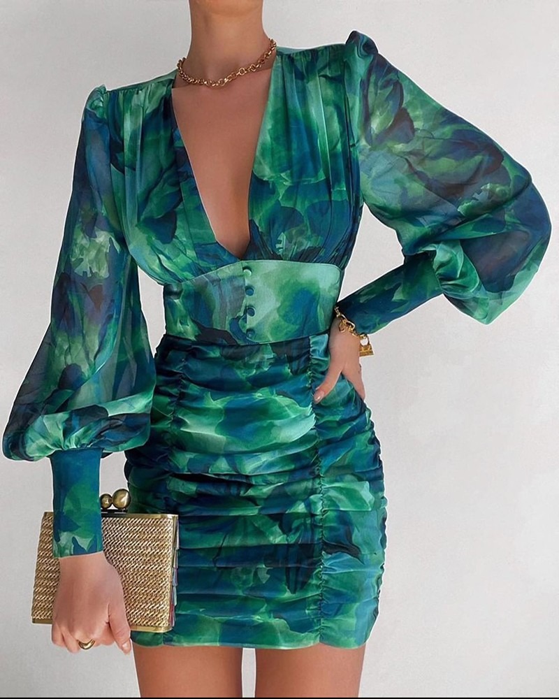 Emerald Long Sleeve Mini Dress