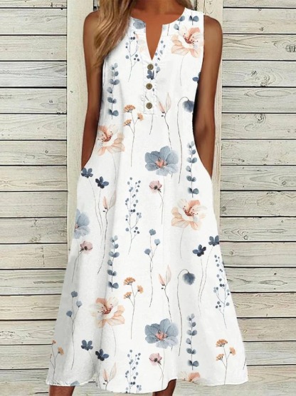 Romantic Sleeveless Print Midi Dress