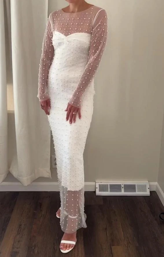 Beaded Hot Diamond Sexy Mesh Maxi Dress