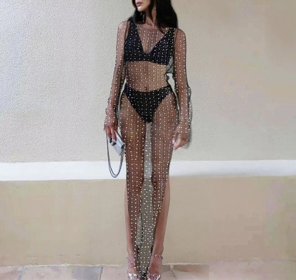 Beaded Hot Diamond Sexy Mesh Maxi Dress