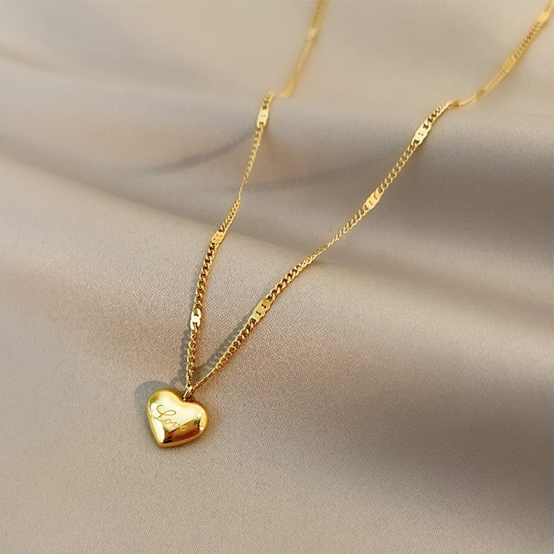 18K Gold Love Heart Pendant Necklace for Women Stainless Steel Gold Plated