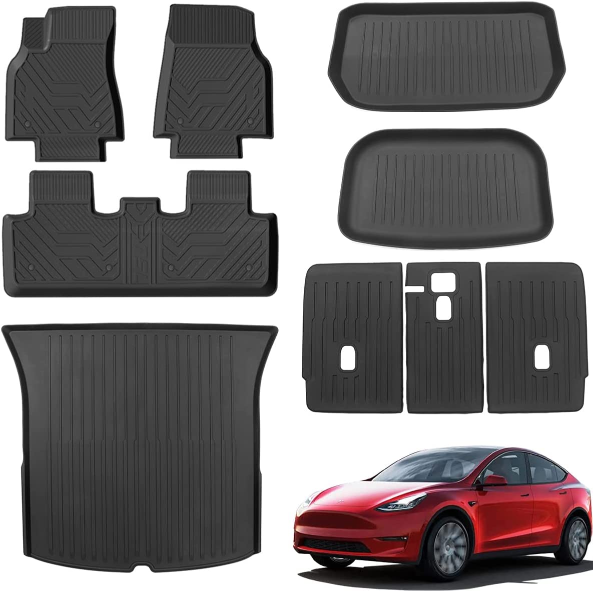 9PCS Rubber Anti-Slip Floor Mats Trunk Mat Seat Back Mat Cargo Liner All-Weather Car Mat for 2019- 2022 Tesla Model Y 5 Seater Accessories