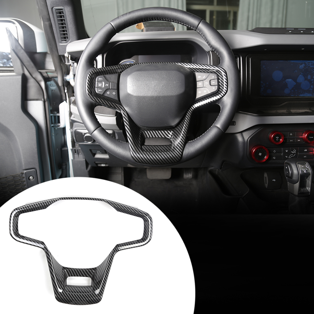 Carbon Fiber Steering Wheel panel Cover Trim for Ford Bronco Interior Accessories 2021 2022 2/4 Door