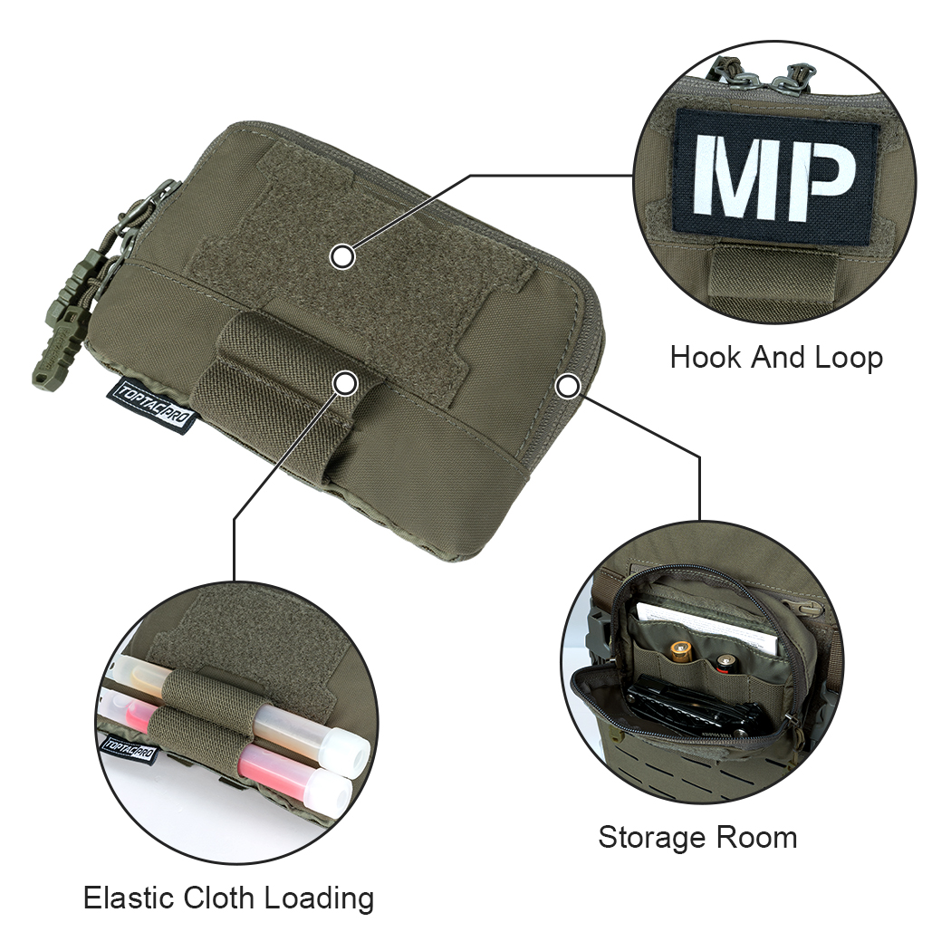 TOPTACPRO Tactical MOLLE Admin Panel Pouch Small Chest Pouch For Tactical Vest JPC2.0 AVS CPC MOLLE System Gun Belt 8510-IDOGEAR INDUSTRIAL