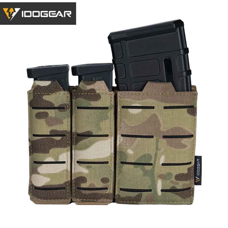 IDOGEAR Tactical Triple Mag Pouch Mag Carrier 9mm 5.56 Molle Pouch Laser Cut Design 3586