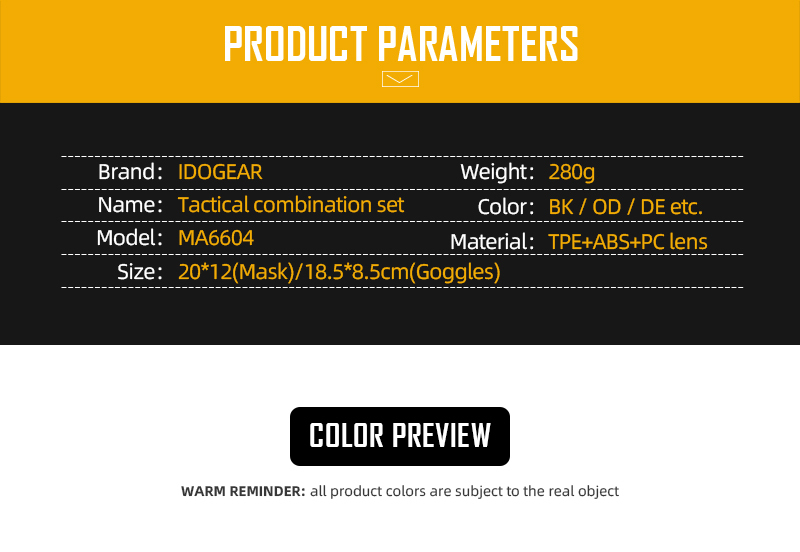IDOGEAR Tactical Half Face Mask & Tactical Goggle Set For OC Style Helmet Rail Sports Accessories 6604-IDOGEAR INDUSTRIAL