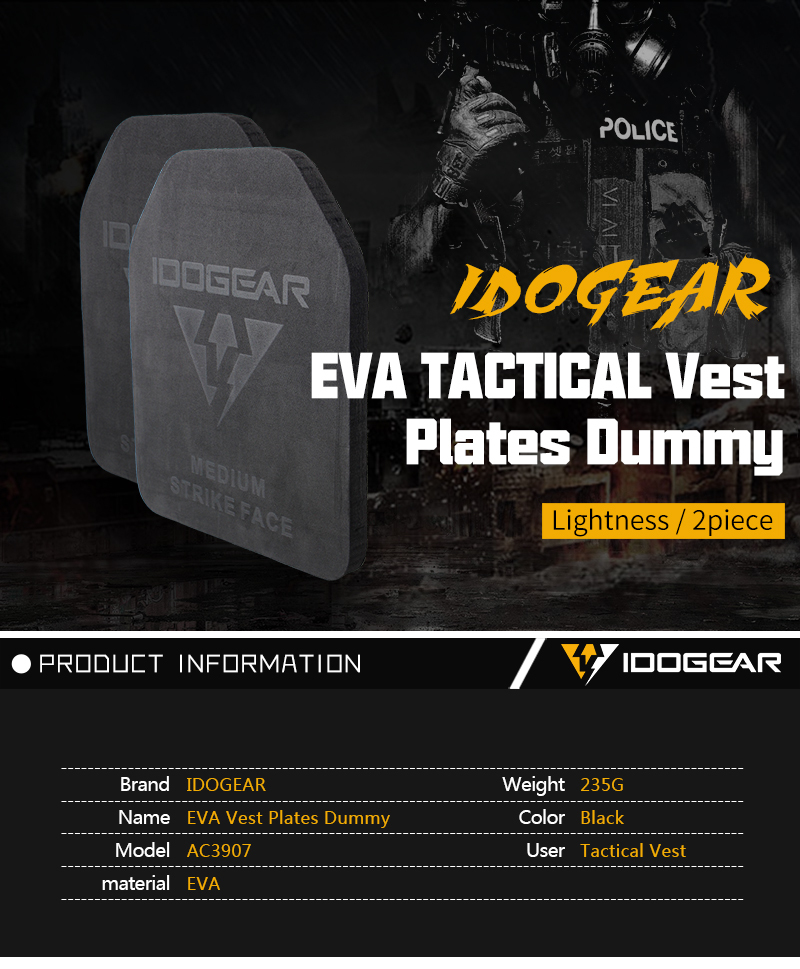 IDOGEAR Tactical Plate EVA Foam SAPI Plate for Tactical Vest Inner Liner Foam SAPI Shock Plate Medium Size 2 PCS 3907-IDOGEAR INDUSTRIAL