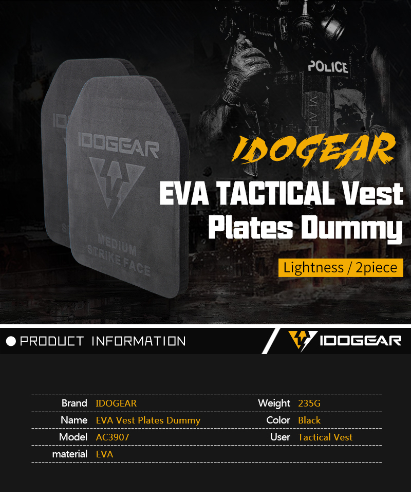 IDOGEAR Tactical Plate EVA Foam SAPI Plate for Tactical Vest Inner Liner Foam SAPI Shock Plate Medium Size 2 PCS 3907-IDOGEAR INDUSTRIAL