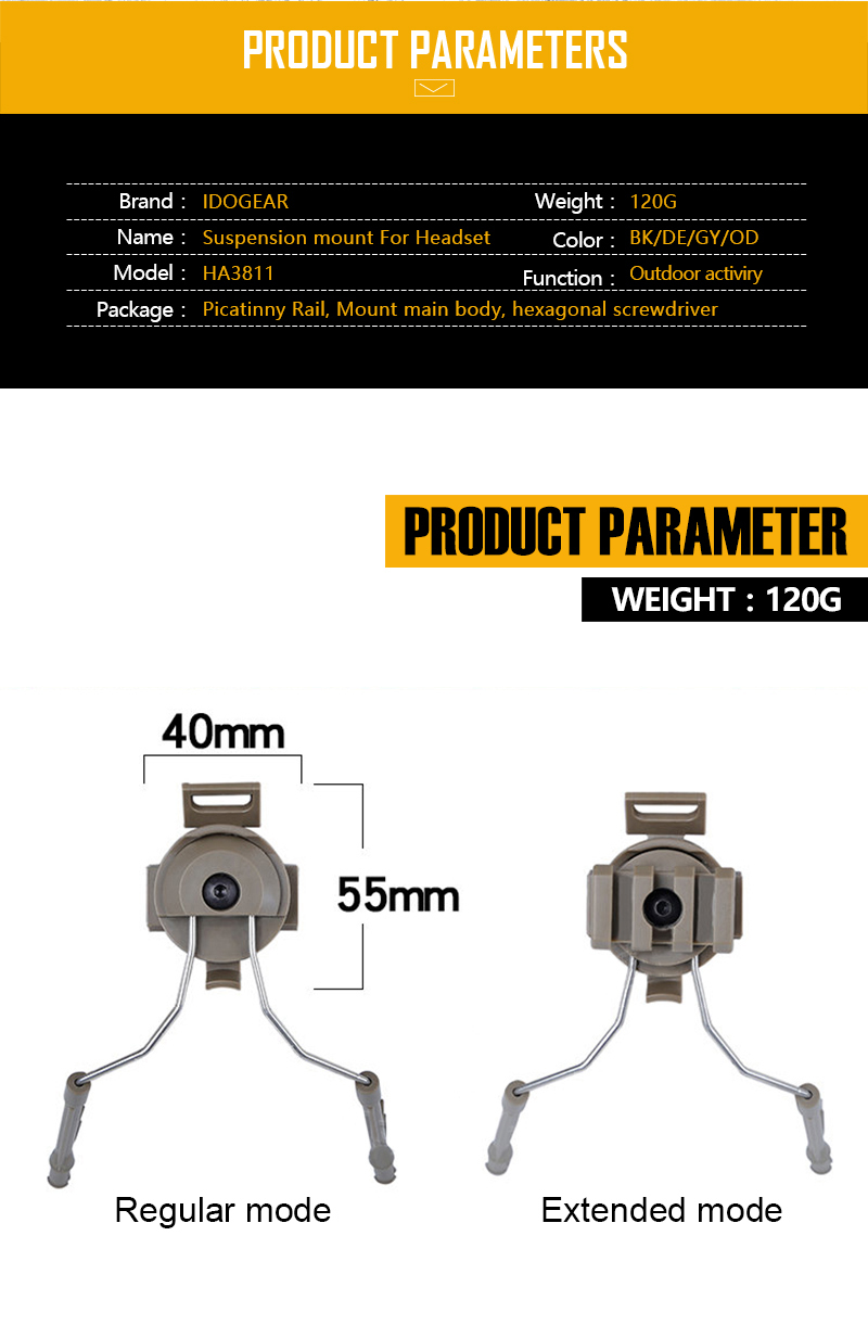 Idogear Tactical Helm Rail Adapter Set Peltor Ops-Core Helm Arc Rail Fast Helm Accessoires 3811-IDOGEAR INDUSTRIAL
