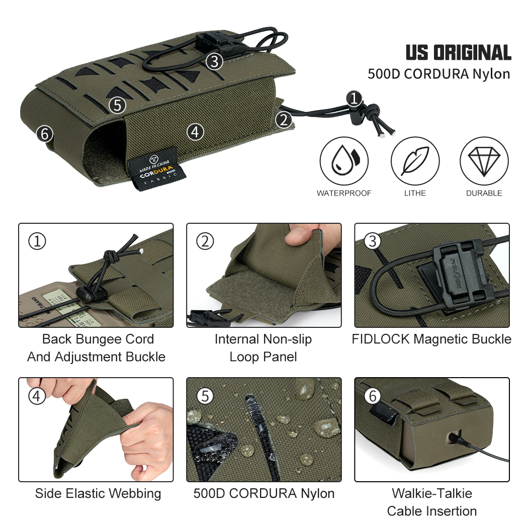 TOPTACPRO Tactical Radio Pouch Talkie Walkie  PRC148 152 MPU5  MOLLE Laser Cut Design 500D Nylon 8517-IDOGEAR INDUSTRIAL