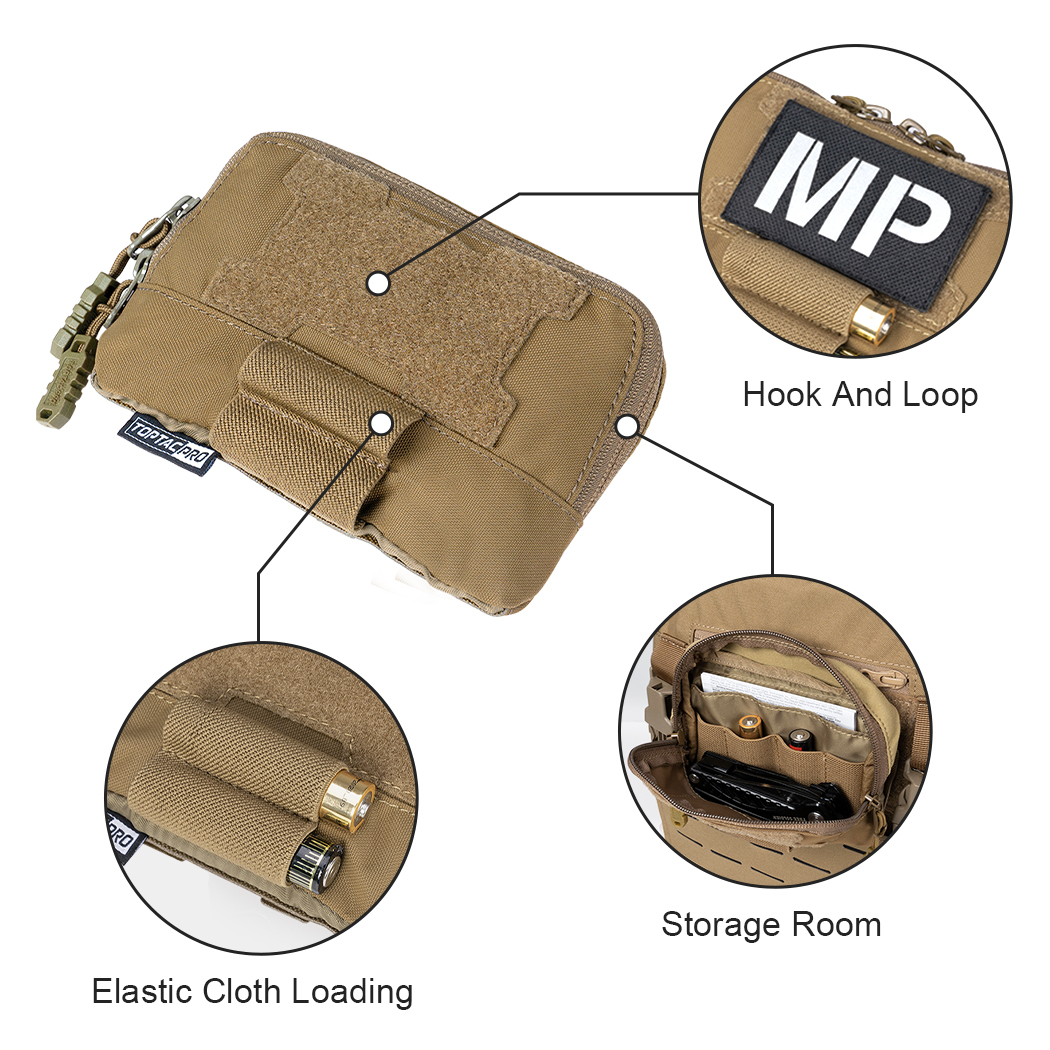 TOPTACPRO Tactical MOLLE Admin Panel Pouch Small Chest Pouch For Tactical Vest JPC2.0 AVS CPC MOLLE System Gun Belt 8510-IDOGEAR INDUSTRIAL