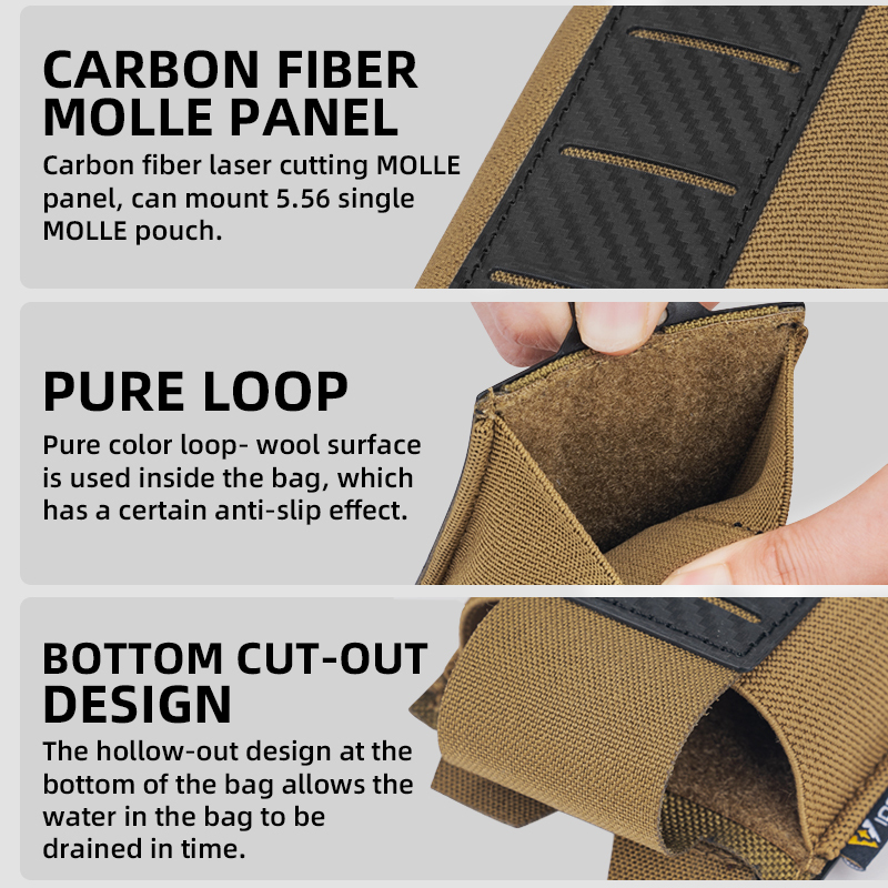 IDOGEAR Tactical 5.56 Single Mag Pouch MOLLE Non-Slip Loop-Wool Quick Draw Camo Magazine Pouch 3591