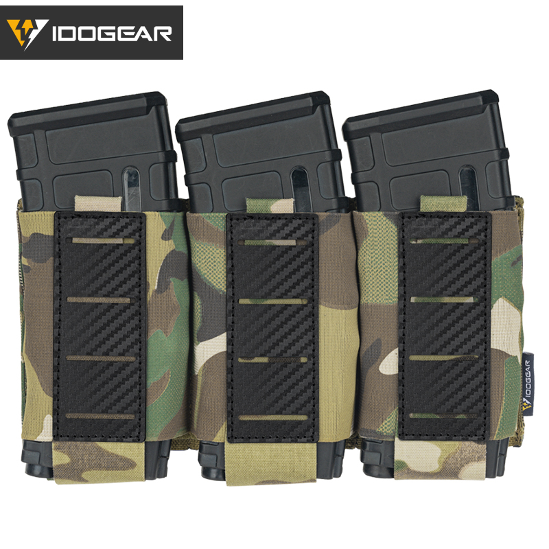 IDOGEAR Tactical 5.56 Triple Mag Pouch MOLLE System Anti-slip Interior Mag Carrier Carbon Fiber Magazine Pouch 3592