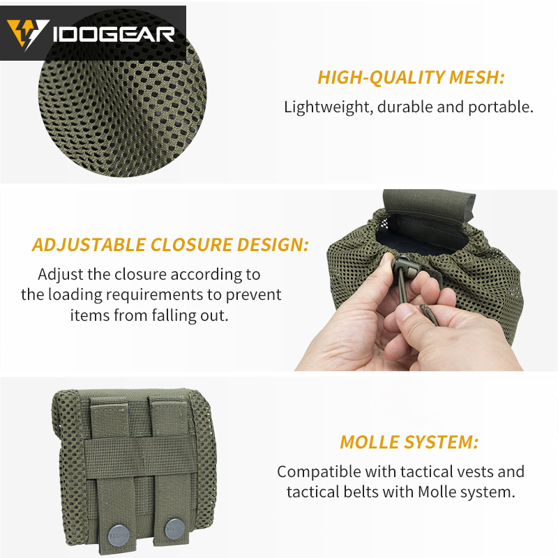 IDOGEAR Tactical MOLLE Roll-Up Mag Mesh Dump Pouch Recycling Tool pouch 3595
