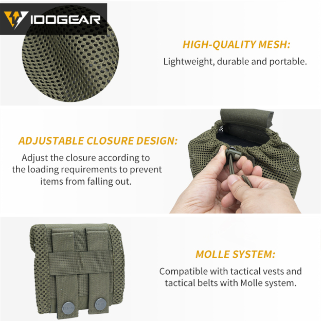 IDOGEAR Tactical MOLLE Roll-Up Mag Mesh Dump Pouch Recycling Tool pouch 3595
