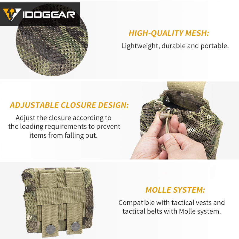 IDOGEAR Tactical MOLLE Roll-Up Mag Mesh Dump Pouch Recycling Tool pouch 3595