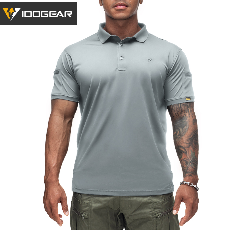 IDOGEAR Men's Tactical T-Shirt Short Sleeve Polo Shirt Quick Dry Plain Polo  Shirt Breathable Lapel Neck Top 3113
