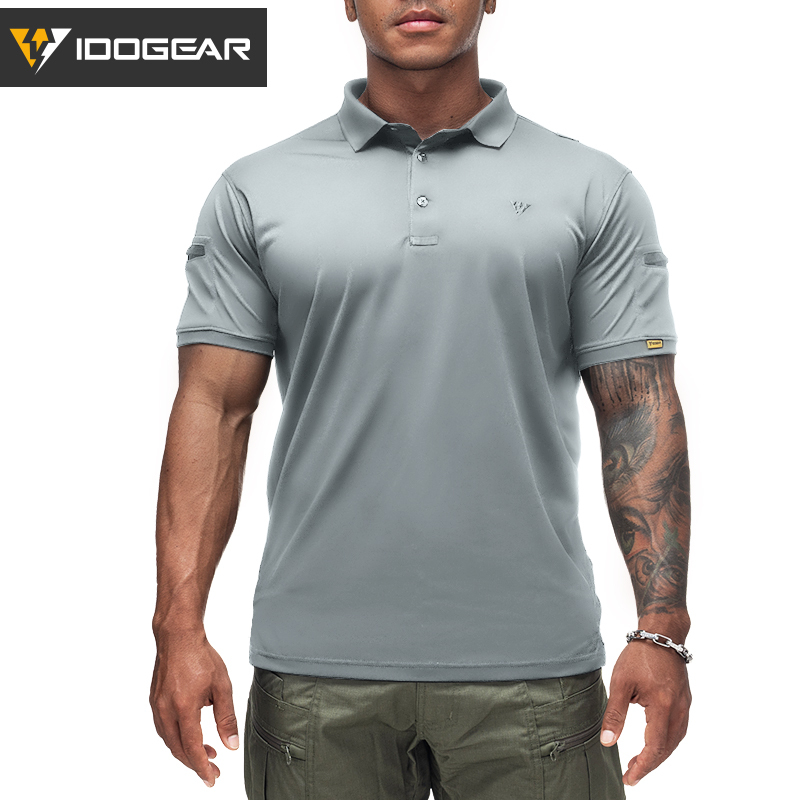 IDOGEAR Men's Tactical T-Shirt Short Sleeve Polo Shirt Quick Dry Plain Polo Shirt Breathable Lapel Neck Top 3113-IDOGEAR INDUSTRIAL