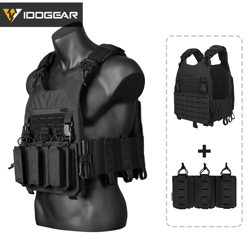 IDOGEAR LSR Tactical Plate Carrier with 9mm 556 Mag Pouch MOLLE Tactical Vest Quick Release Buckle Laser Cut Military Combat Vest Set-IDOGEAR INDUSTRIAL