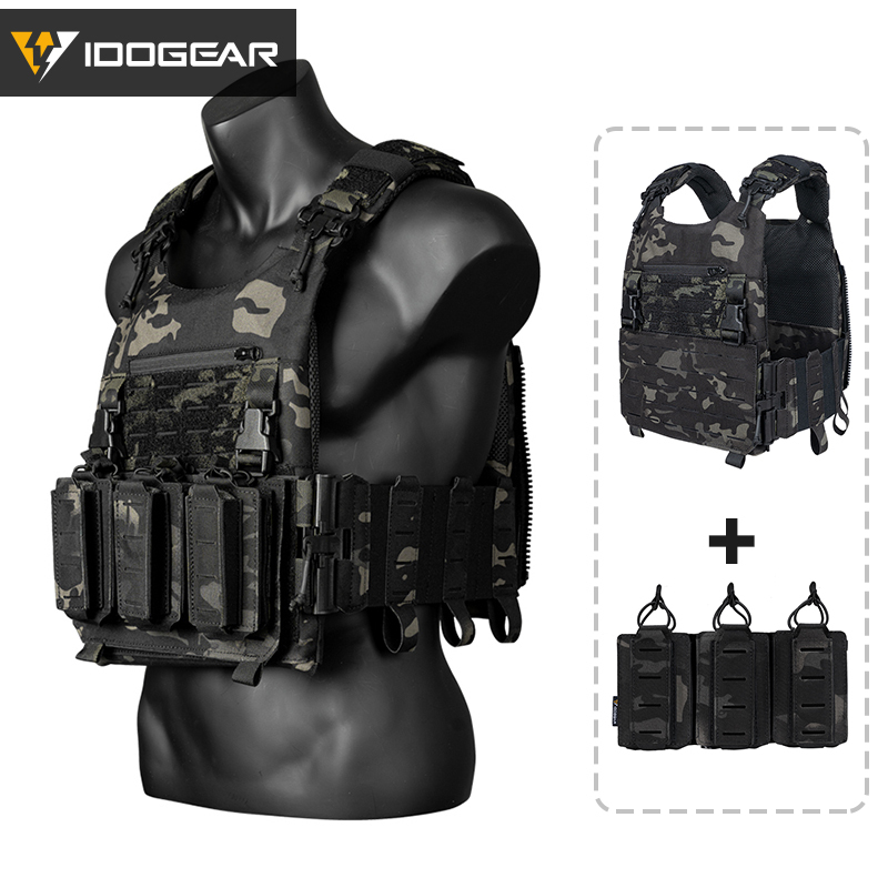 IDOGEAR LSR Tactical Plate Carrier with 9mm 556 Mag Pouch MOLLE ...