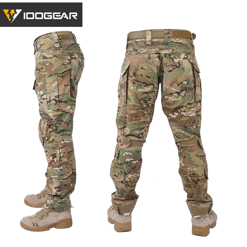 IDOGEAR G3 Combat Broek met kniebeschermers voor heren, tactische multi-camo broek, Multi-camo Zwart, XL
