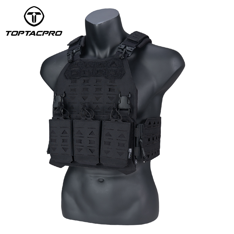TOPTACPRO Tactical Plate Carrier with 556 Triple Magazine Pouch MOLLE Tactical JKC Vest Military Camouflage Vest Set-IDOGEAR INDUSTRIAL