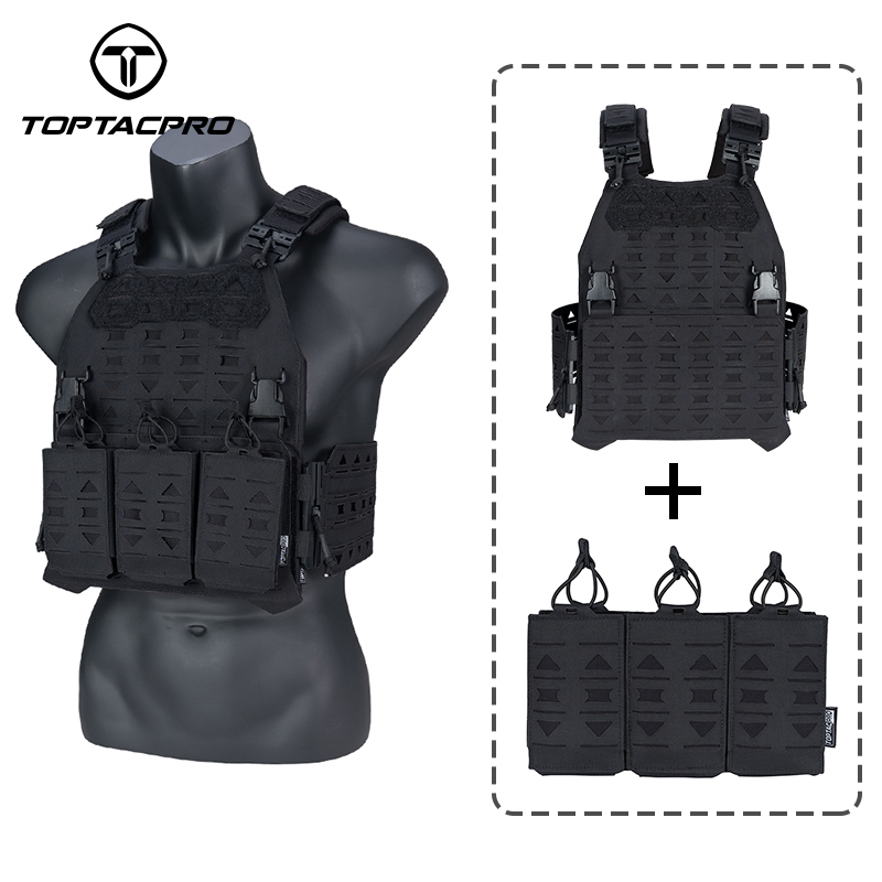 TOPTACPRO Tactical Plate Carrier with 556 Triple Magazine Pouch MOLLE Tactical JKC Vest Military Camouflage Vest Set-IDOGEAR INDUSTRIAL