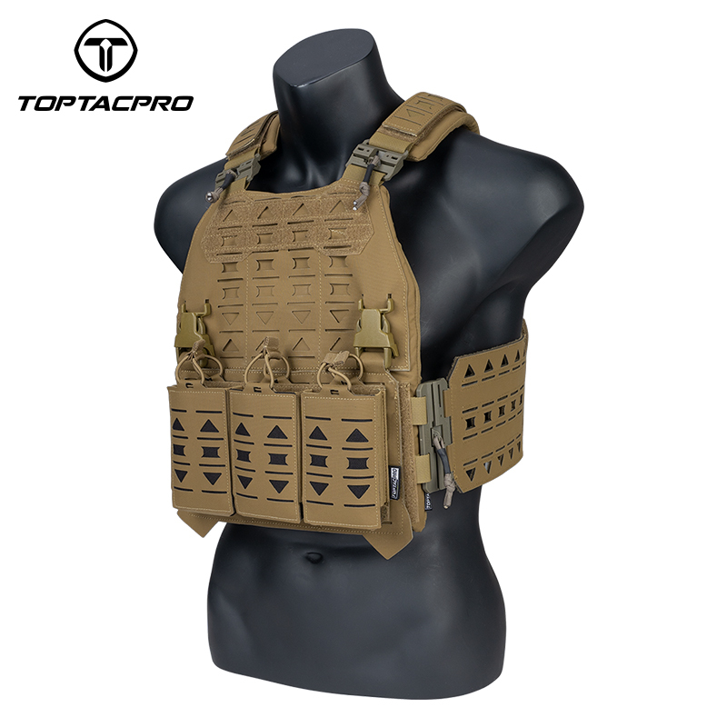 TOPTACPRO Tactical Plate Carrier with 556 Triple Magazine Pouch MOLLE Tactical JKC Vest Military Camouflage Vest Set-IDOGEAR INDUSTRIAL