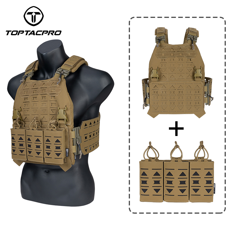 TOPTACPRO Tactical Plate Carrier with 556 Triple Magazine Pouch MOLLE Tactical JKC Vest Military Camouflage Vest Set-IDOGEAR INDUSTRIAL