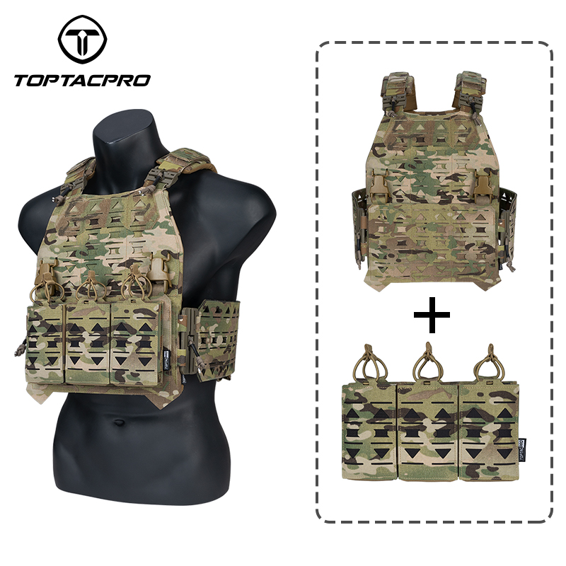 TOPTACPRO Tactical Plate Carrier with 556 Triple Magazine Pouch MOLLE Tactical JKC Vest Military Camouflage Vest Set-IDOGEAR INDUSTRIAL