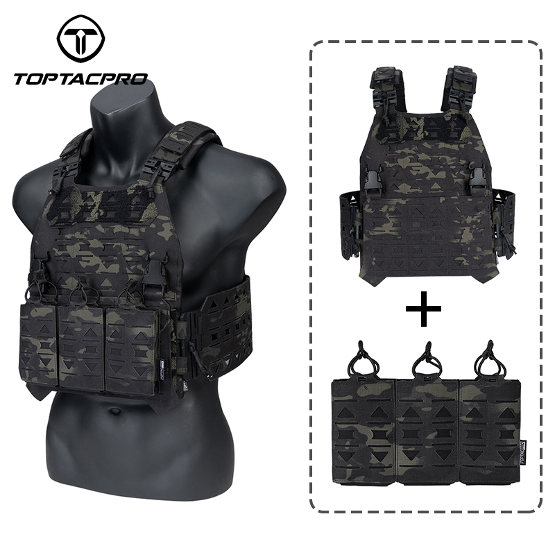 TOPTACPRO Tactical Plate Carrier with 556 Triple Magazine Pouch
