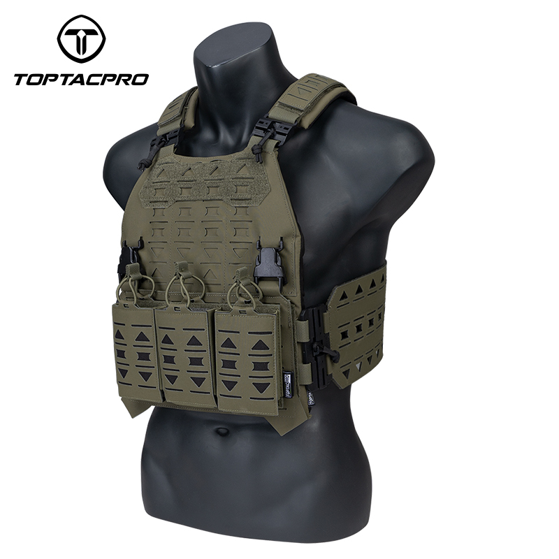 TOPTACPRO Tactical Plate Carrier with 556 Triple Magazine Pouch MOLLE Tactical JKC Vest Military Camouflage Vest Set-IDOGEAR INDUSTRIAL