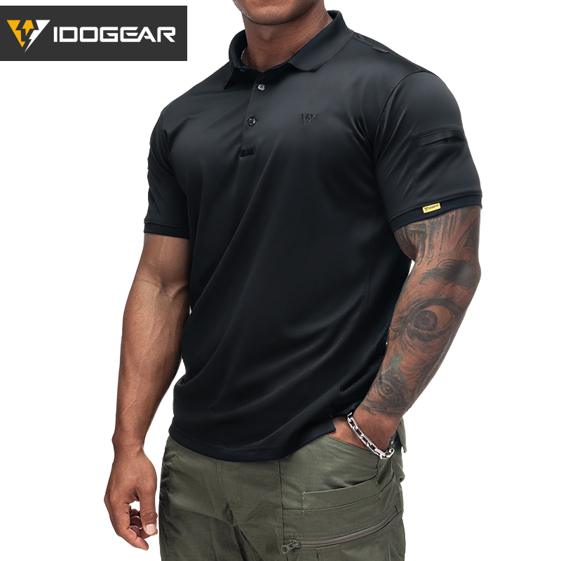 2023 IDOGEAR Men's Tactical T-Shirt Short Sleeve Polo Shirt Quick Dry Plain Polo Shirt Breathable Lapel Neck Top 3113-IDOGEAR INDUSTRIAL