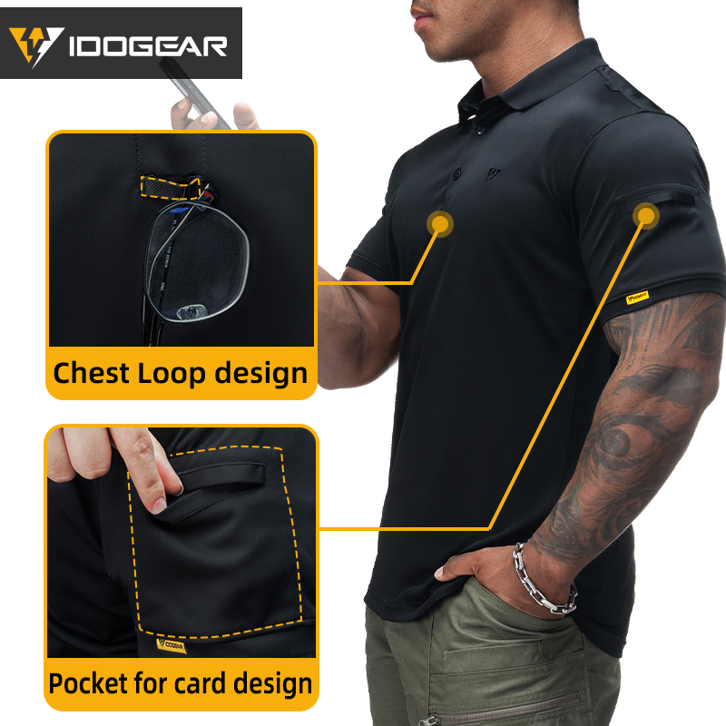 IDOGEAR Men's Tactical T-Shirt Short Sleeve Polo Shirt Quick Dry Plain Polo Shirt Breathable Lapel Neck Top 3113-IDOGEAR INDUSTRIAL