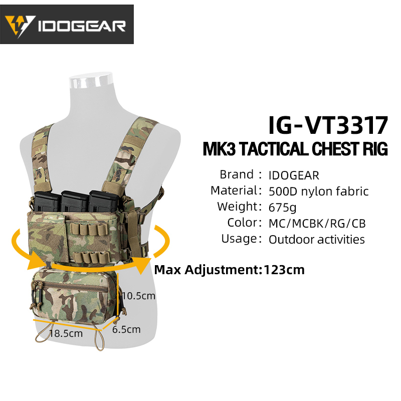 IDOGEAR KGR Tactical Chest Rig Multicam Lightweight For Airsoft Genuin