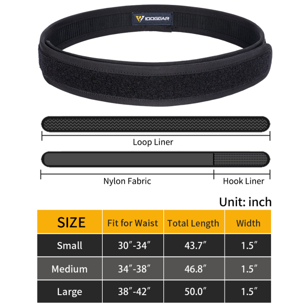 IDOGEAR Loop Liner Inner Belt for Duty Belt 1.5'' Tactical 500D Nylon Belts Unisex Hook and Loop Closure  3425-IDOGEAR INDUSTRIAL