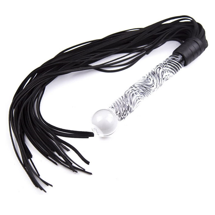 Fetish Leather Whip flogger with Glass Pleasure Wand with Ball Tip