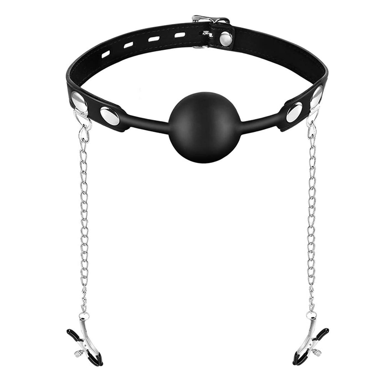 Ball Gag Silicone with Nipple Clamps Sex Toys, Lock & Key Included
