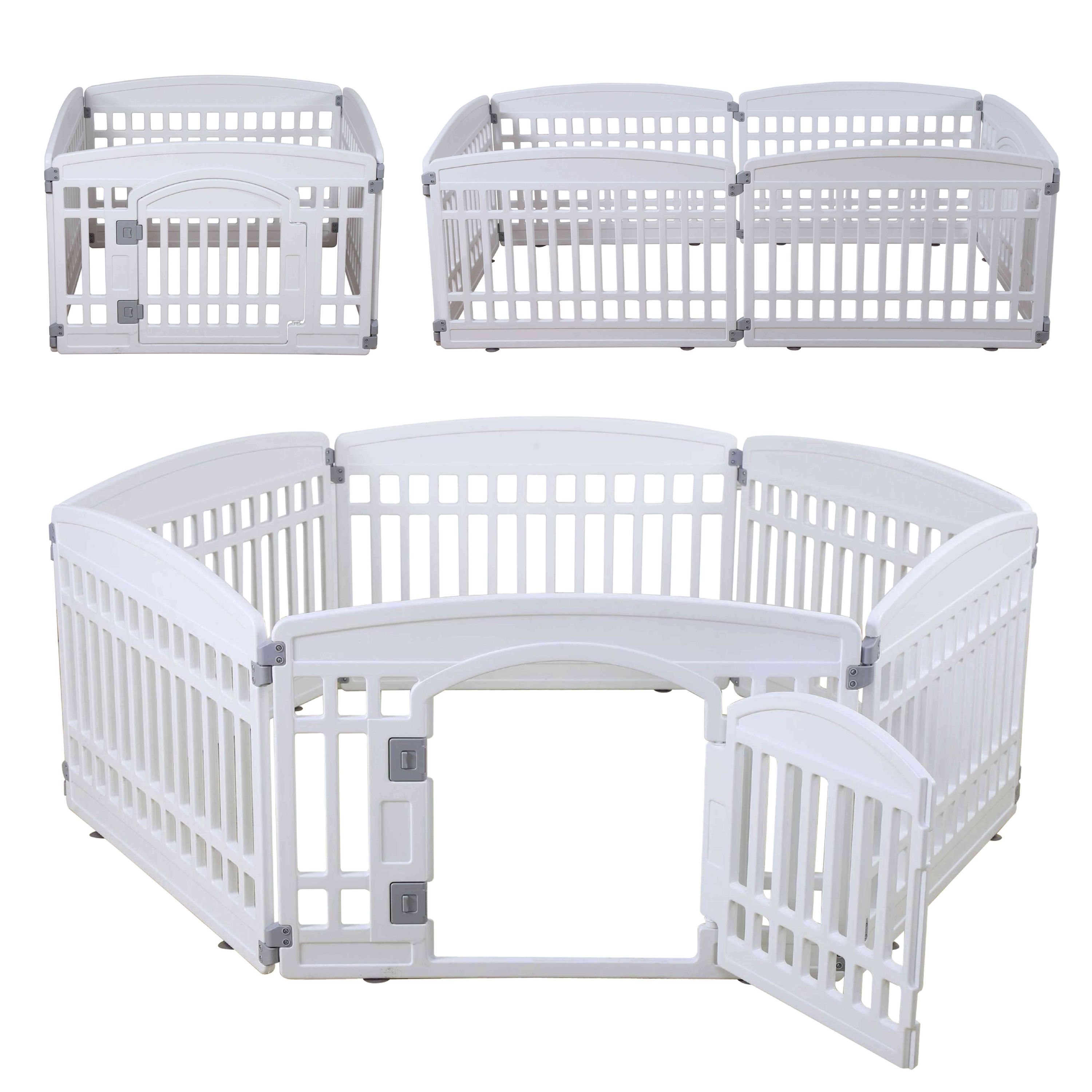 Pet Playpen Foldable Gate for Dogs Heavy Plastic Puppy Exercise Pen with Door Portable Indoor Outdoor Small Pets Fence Puppies Folding Cage 6 Panels Medium Animals House Supplies (White 6*Panel)