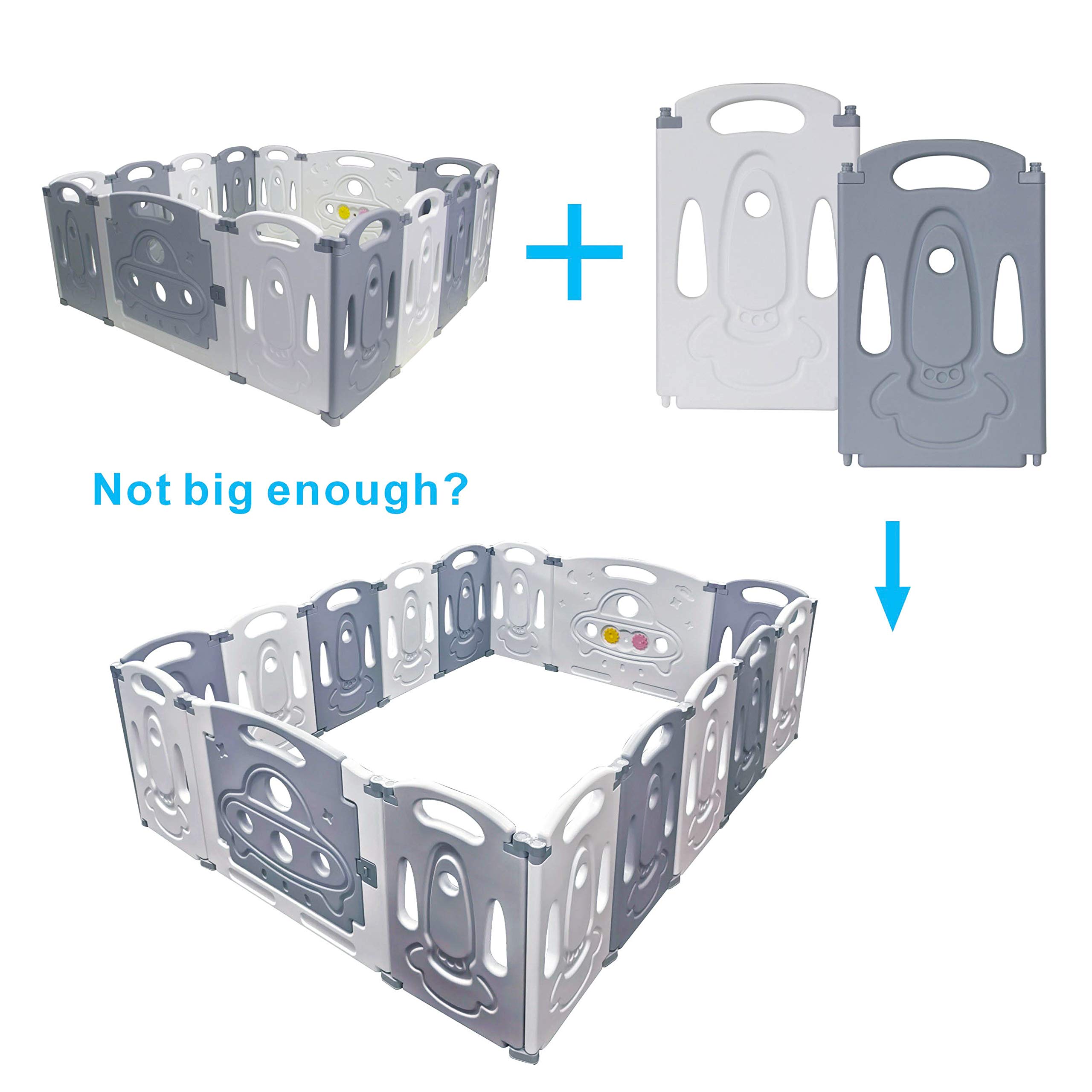 Gupamiga Fodable Extra Panel Folding Play Pen Kids 2 Panels (Grey and